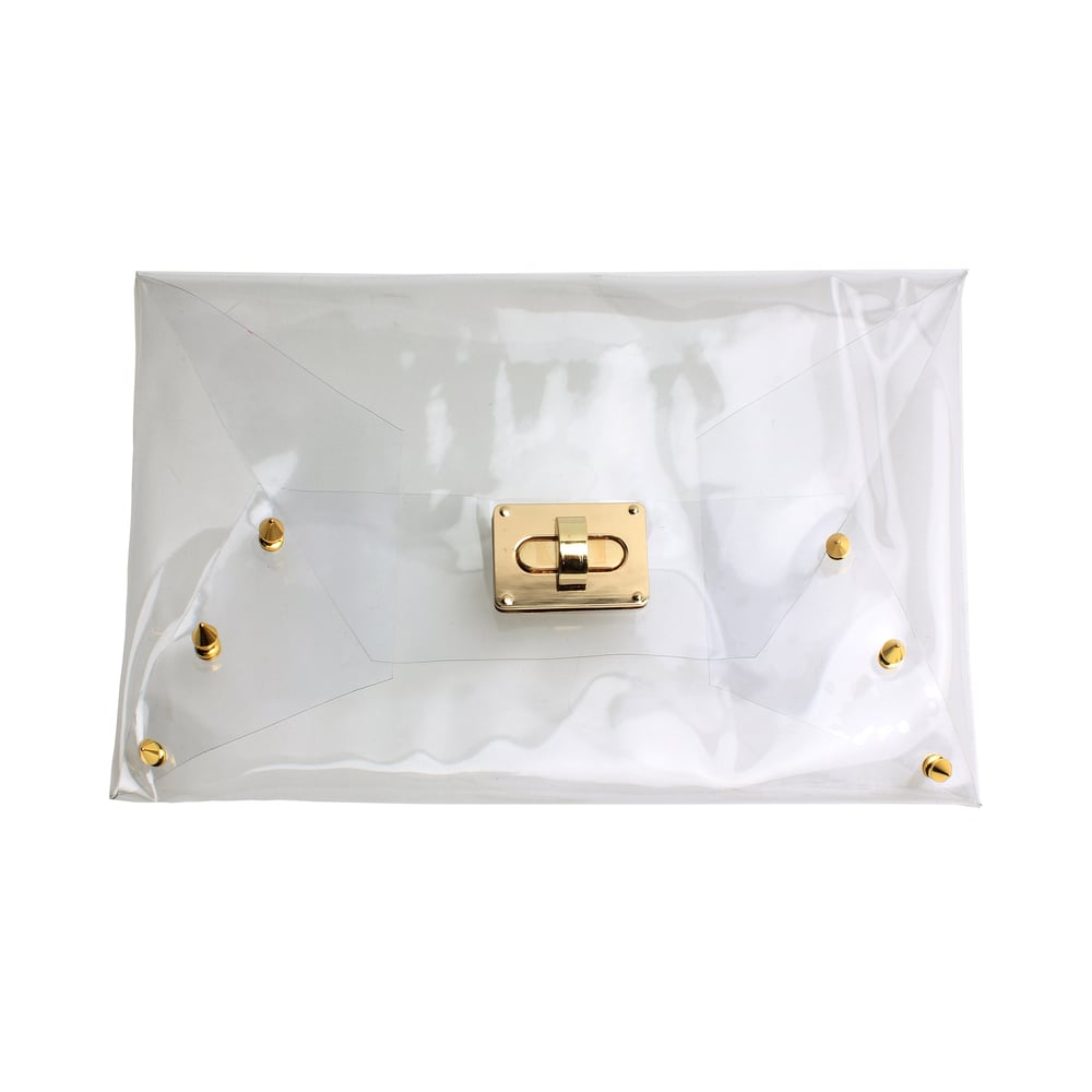 Image of Clear Gold Spiked Clutch
