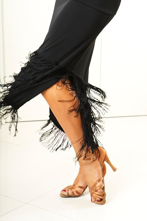 Image of Drape Split Fringe Dress - BLK or RED (H3557) Dancewear latin ballroom