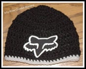 Image of Black crochet fox racing beanie hat baby newborn 0-3 month 2t 3t 4t adult