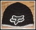 Image of Black crochet fox racing beanie hat baby newborn 0-3 month 2t 3t 4t adult
