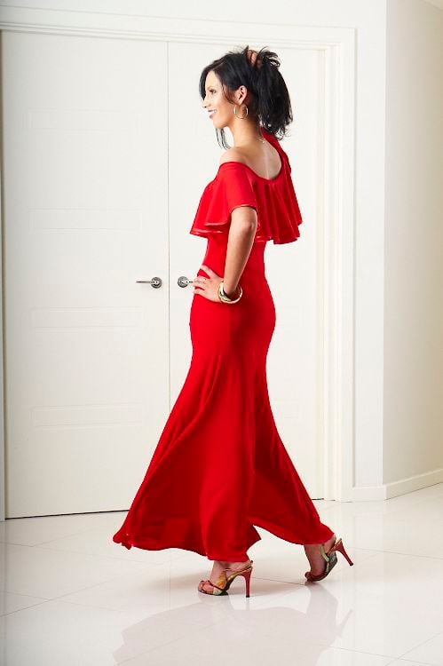Image of Ballroom Panel Skirt - Red (J3196) Dancewear latin ballroom
