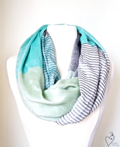 Image of Color Block Green Mint silky infinity Scarf