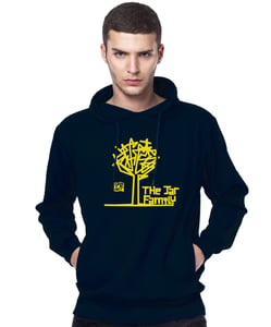 Image of Unisex The Jar Family Navy Blue Hoodie With Yellow Print & Industrial Folk Logo