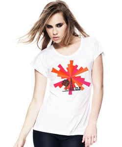 Image of Ladies White Slim-Fit T-Shirt with TJF Communication Tower Logo