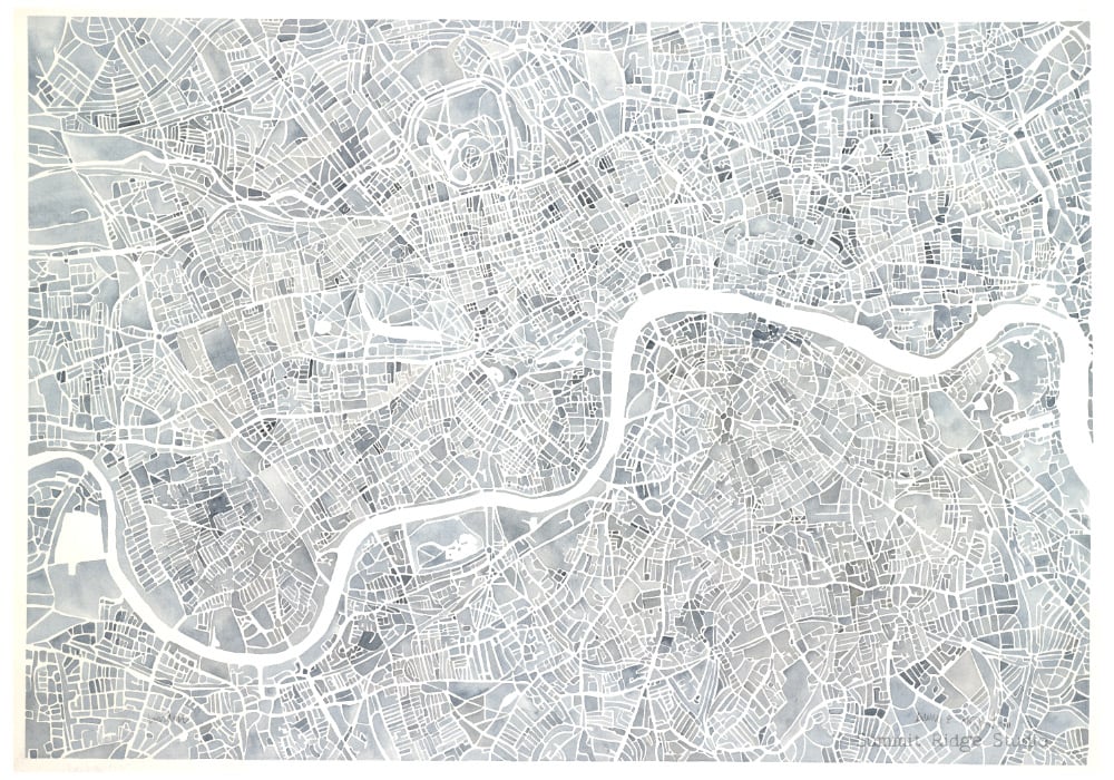 Image of London Gray Original Watercolor Map