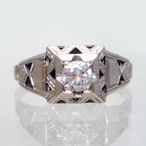 Image of RARE 18K Antique Art Deco Diamond Filigree Engagement Ring