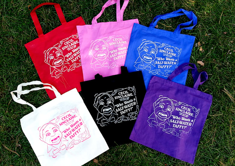 Image of Cecil Sinclaire "Who Wants A Saltwater Taffy?" Canvas Tote Bags!