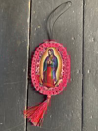 Image 4 of Virgin decoration/ rear view mirror accessory  with choice of gold , black, red or pink fringe