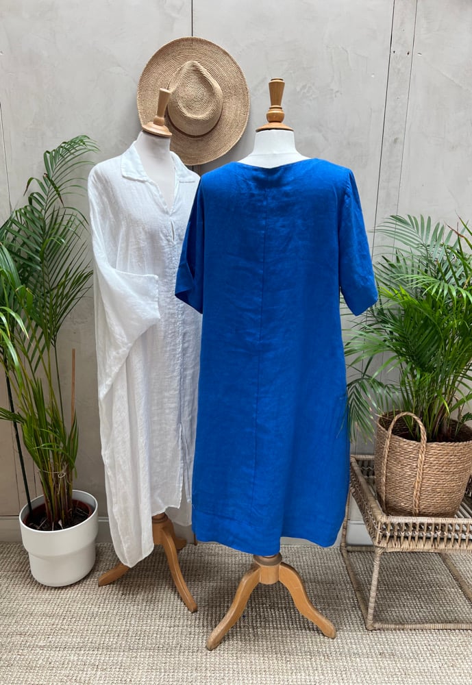 Image of Robe En Lin Gaïa II Bleu Mykonos