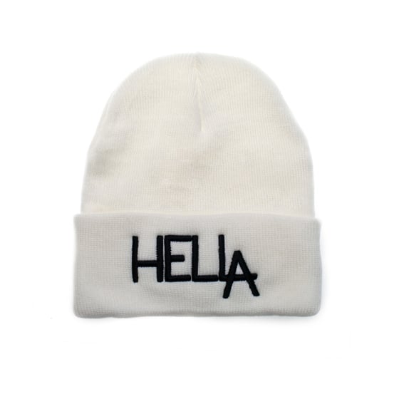 Image of White HelLA Beanie with Black Embroidery