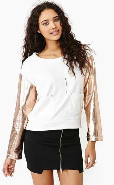 Image of Metallic Gold & White Cotton Sweatshirt