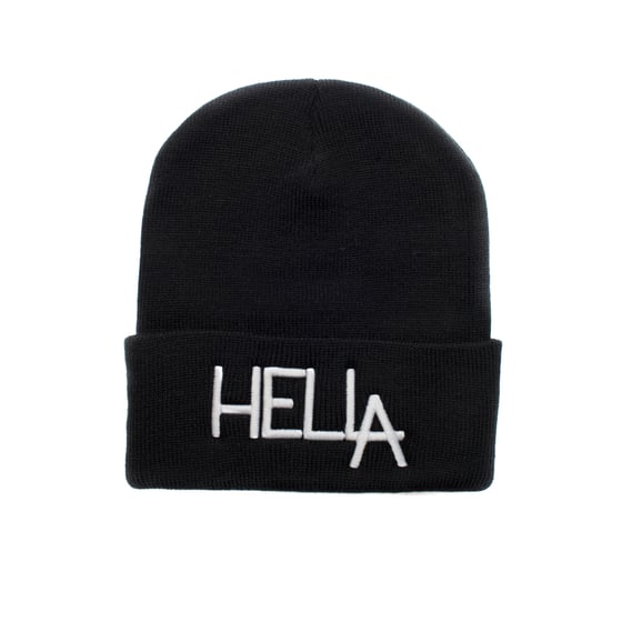 Image of Black HelLA Beanie with White Embroidery