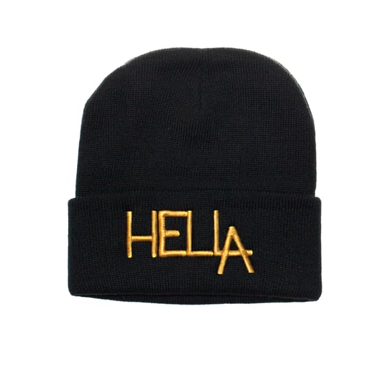 Image of Black HelLA Beanie with Gold Embroidery