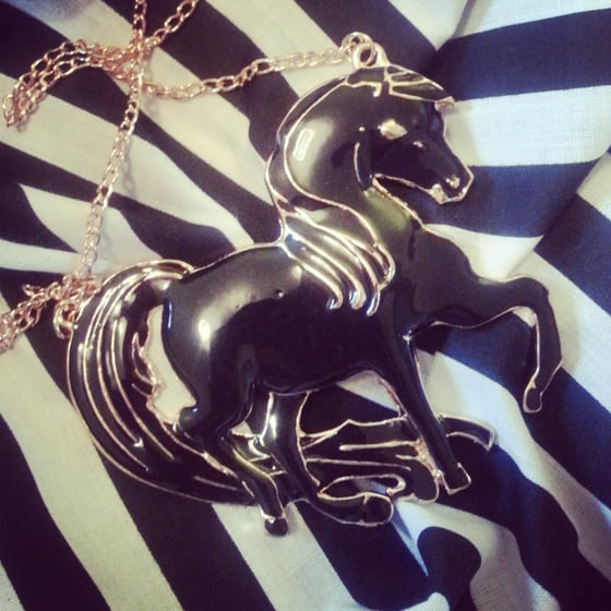 Image of LARGE BLACK ENAMEL HORSE NECKLACE