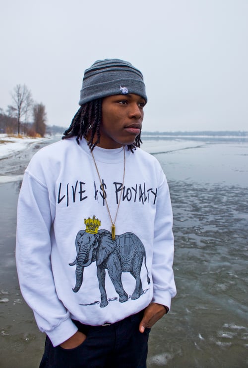 Image of LIVE A$ ROYALTY GREY ELEPHANT Crew Neck Sweater