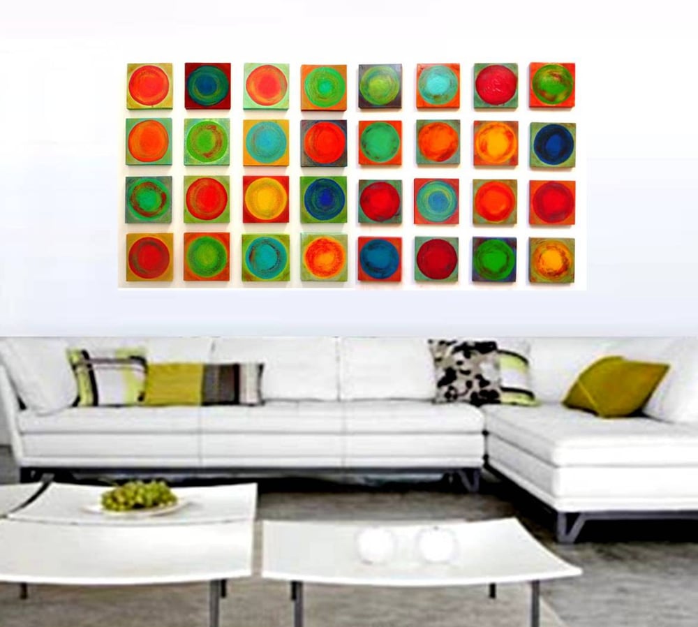 Image of 'DANCING CIRCLES 32' | Painted Wood Wall Sculpture | Custom Art