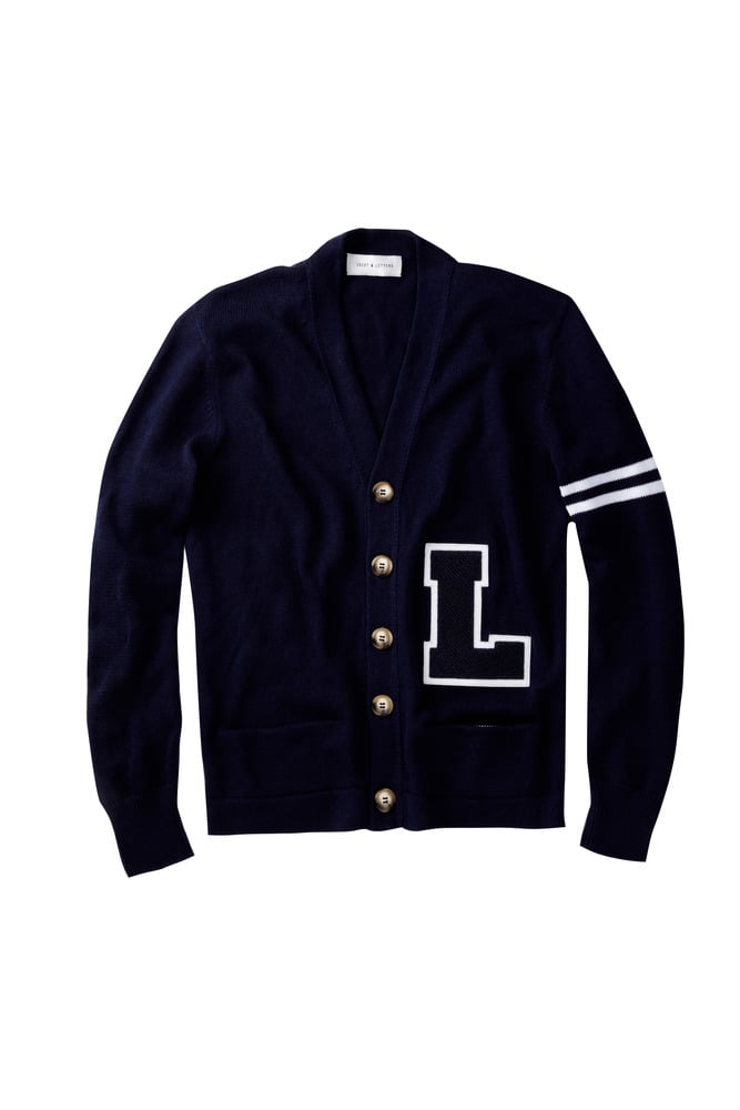 Image of Classic Letter Cardigan / Navy Blue