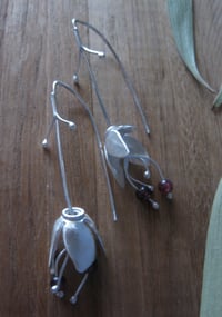 Image 3 of Forged sterling silver bell flower hooks with garnets