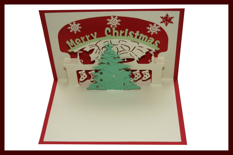 Image of Christmas Fireplace - Hand Made 3D Kirigami popup Christmas Card