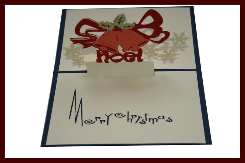 Image of Bells of Holly - Hand Made 3D Kirigami popup Christmas Card