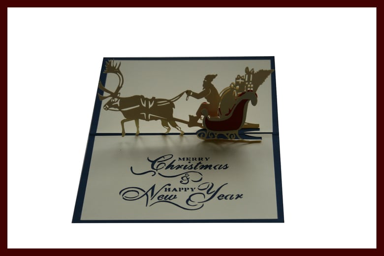 Image of Santa's Sleigh - Hand Made 3D Kirigami popup Christmas Card