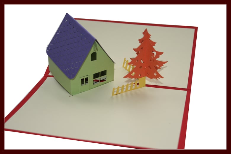 Image of Christmas house - Hand Made 3D Kirigami popup Christmas Card