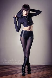 Image 5 of Black sheer and wet look leggings