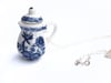 blue willow tea pot necklace