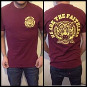 Image of WE ARE THE FAITHLESS - TIGER TEESH - YELLOW ON BURGUNDY