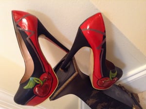 Image of Unique Art Shoes Cherry Peep toe plataform pumps 