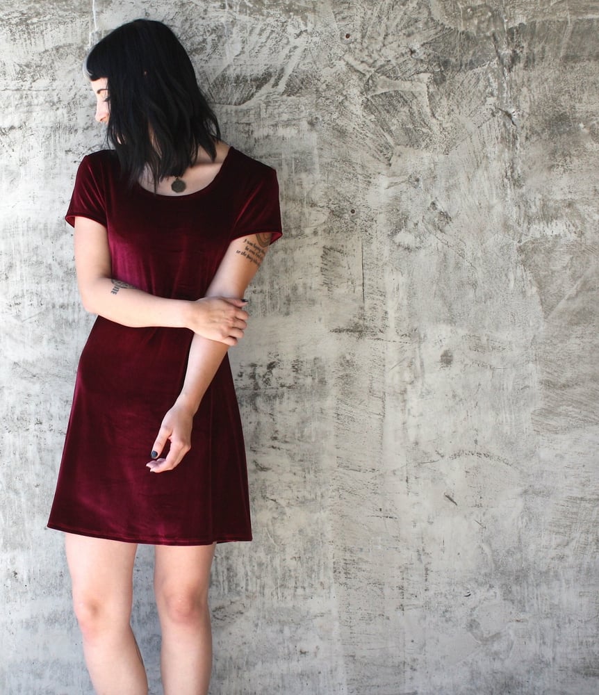 Image of Crimson Velvet T-Shirt Dress