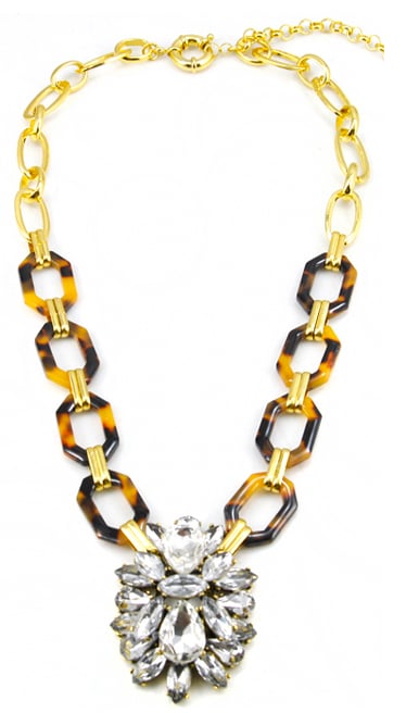Image of Tortoise & Crystal Pendant Necklace 