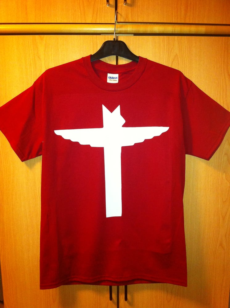 Image of White Totem on Cardinal Red Tshirt