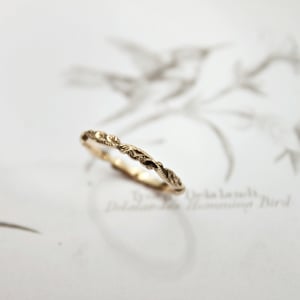 Image of 9ct gold 2mm floral carved ring
