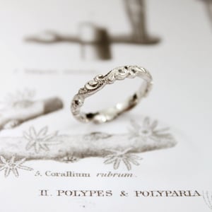 Image of Platinum 3mm floral carved ring