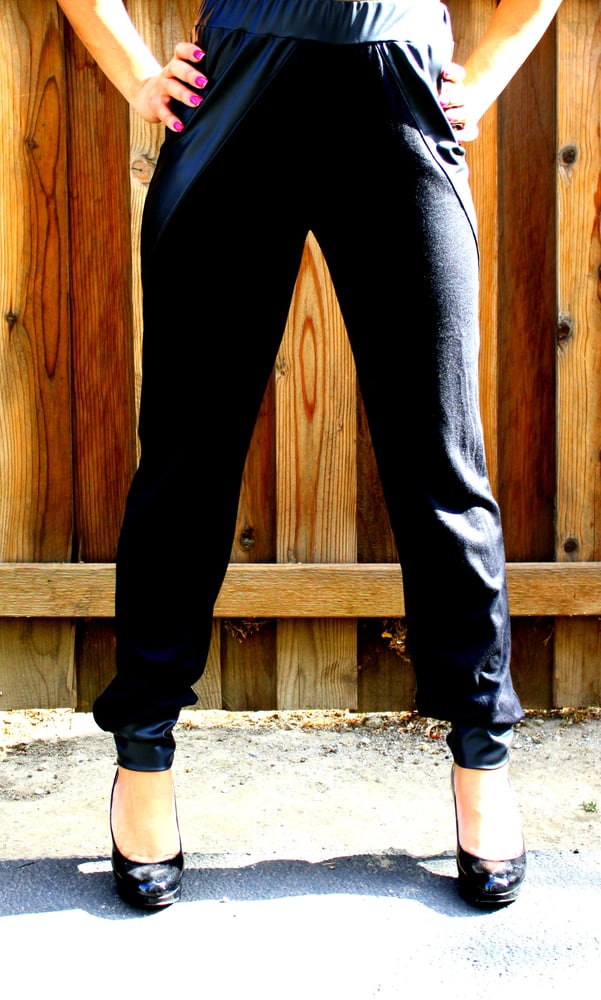 Image of Jumper Pants with Faux Leather Trim