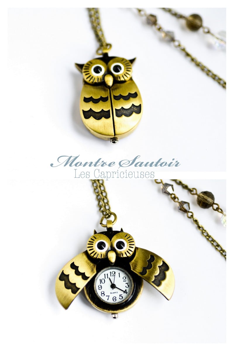 Sautoir v ritable montre hibou avec ailes