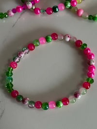 Image 8 of Watermelon Theme Green & Pink Tumbler Bracelet Stack with Gold Charms