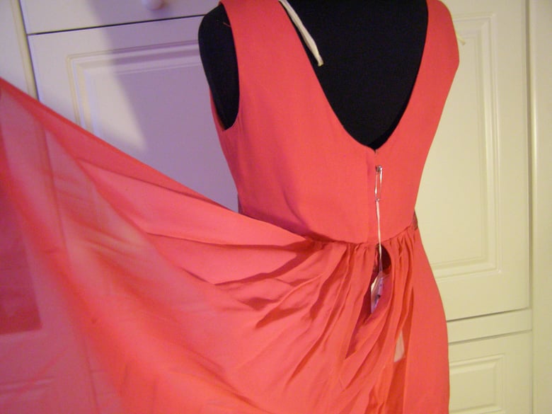 Image of 1960s fushia pink Jackie O style cocktail dress crepe silk