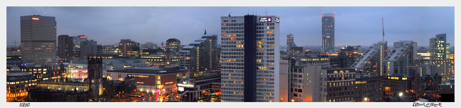 Image of Manchester city centre dusk panorama from Tempus Tower