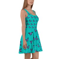 Image 1 of Skater Dress (full purple butterfly's with teal blue)