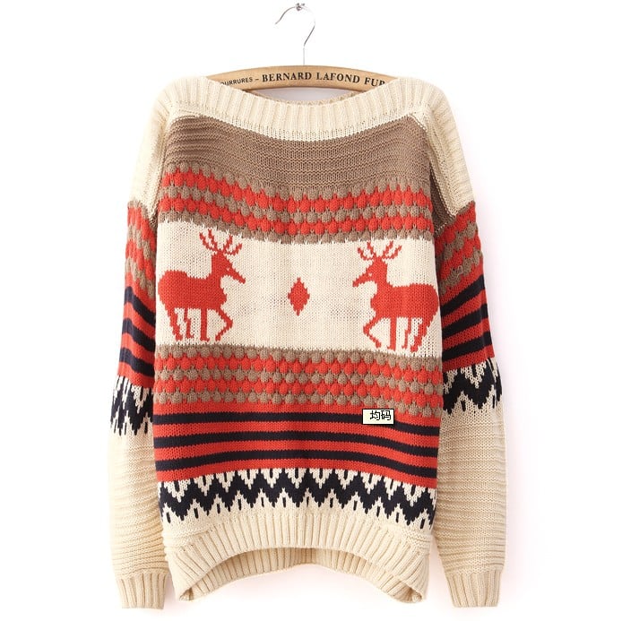 Image of The deer pattern striped sweater