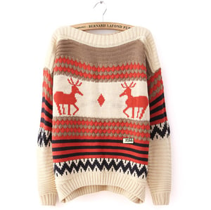 Image of The deer pattern striped sweater