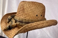 Image 3 of Brown Straw Cowboy Hat Rope Belt Band 
