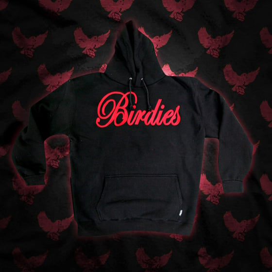 Image of Black/Red Birdes Writing Hoodie