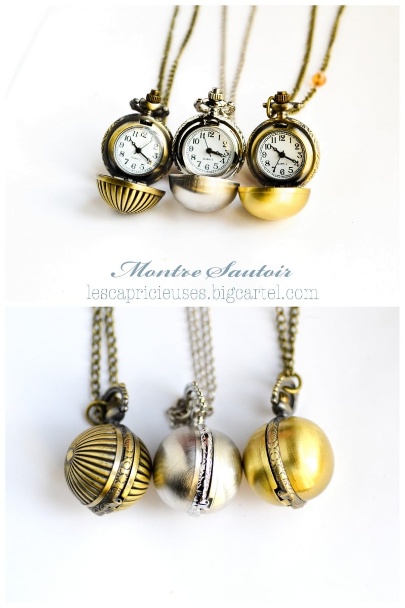 Sautoir Montre boule bronze stri e ou argent e macaron