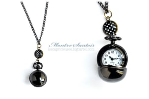 Image of Sautoir-Montre 'Lovely Pois' boule noire, illustration pois