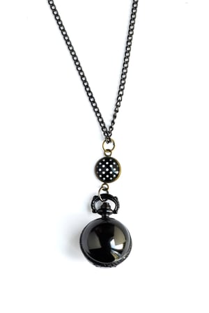 Image of Sautoir-Montre 'Lovely Pois' boule noire, illustration pois