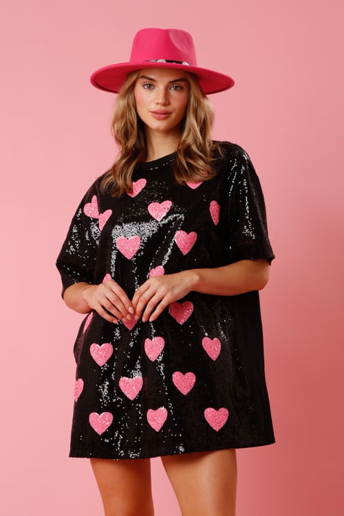 Image of Heart Sequin Shirt Dress