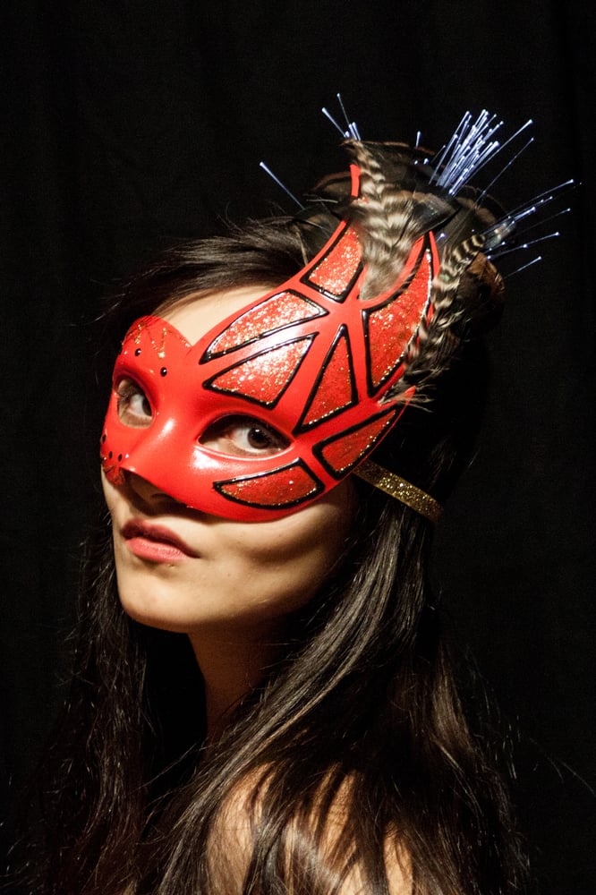 Image of Red Scalene Queen; Fiber Optic Masquerade Mask